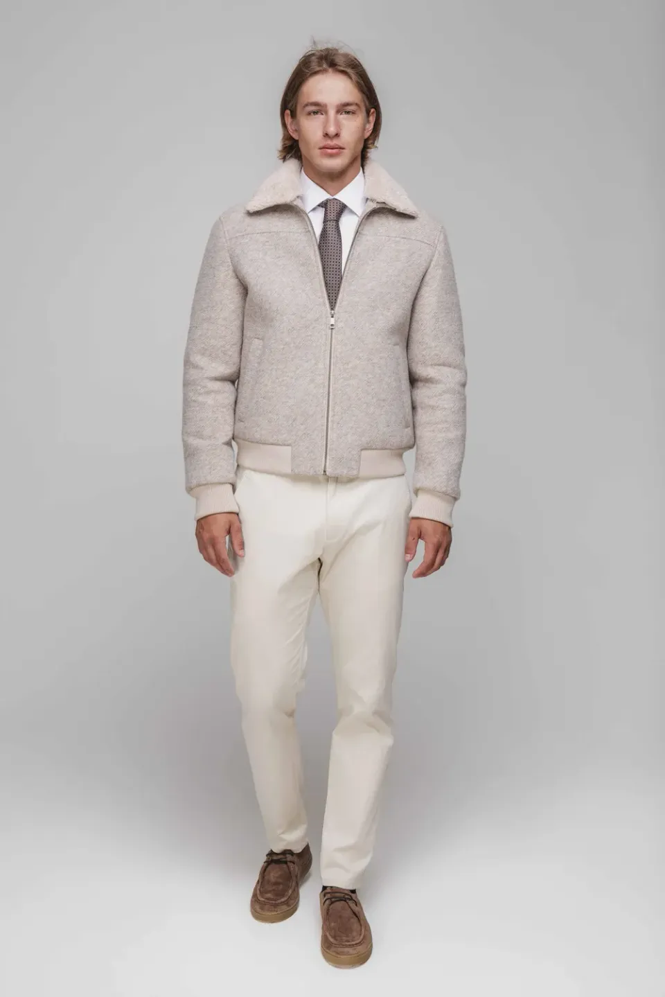 Alain Delon bomber beige collo peluche uomo S lana