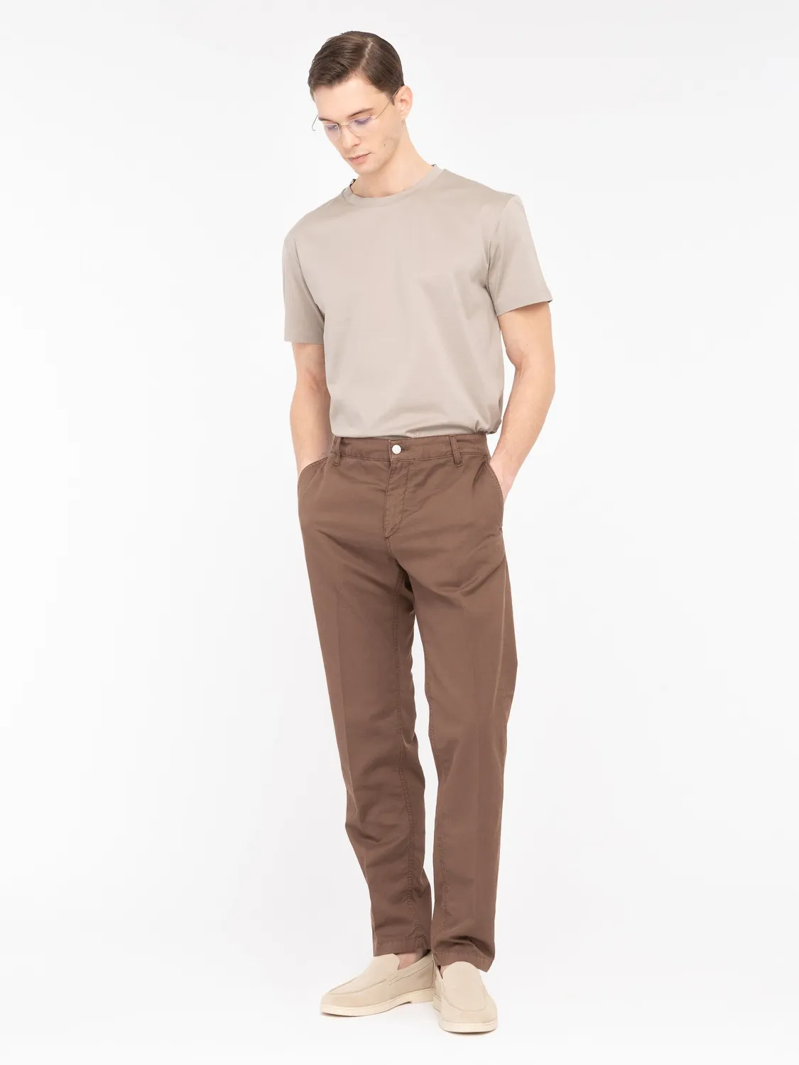 Paoloni T-shirt jersey cotone beige girocollo