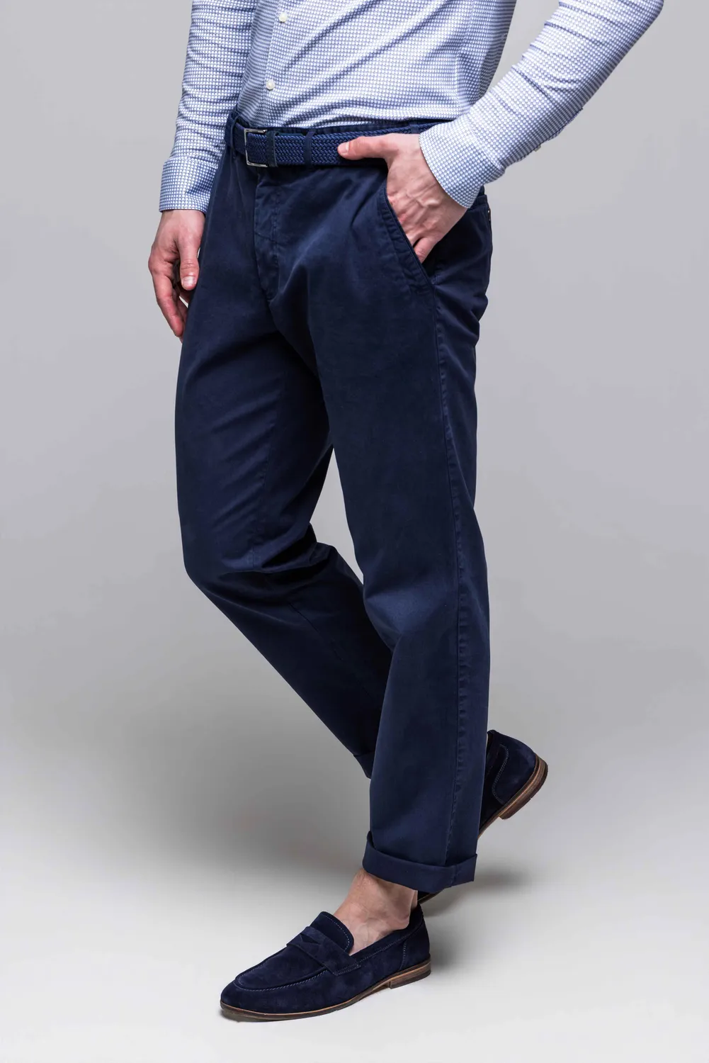 Alain Delon Pantaloni Chinos Blu Cotone Stretch