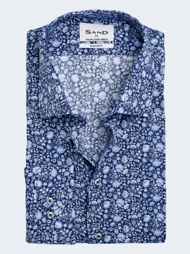 Sand Menswear Gordon camicia popeline cotone regular blu