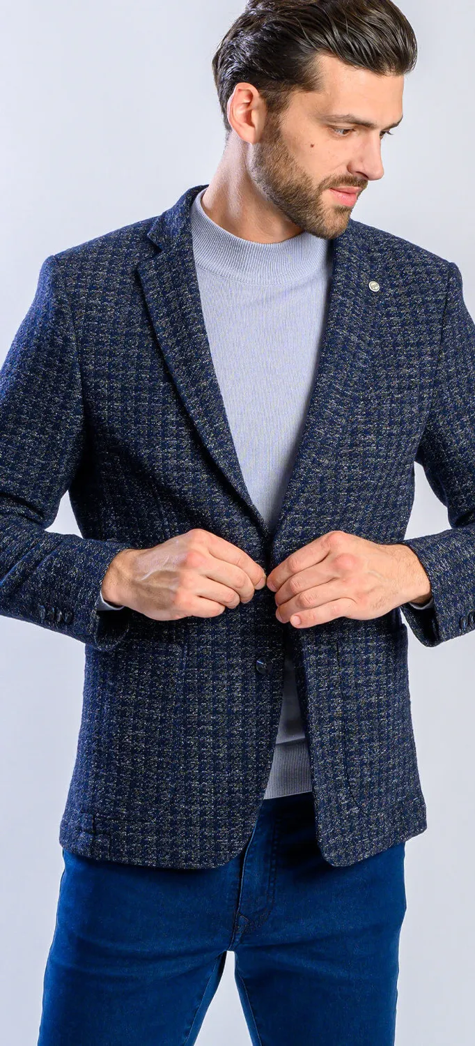 Alain Delon giacca blu-grigia slim con inserto