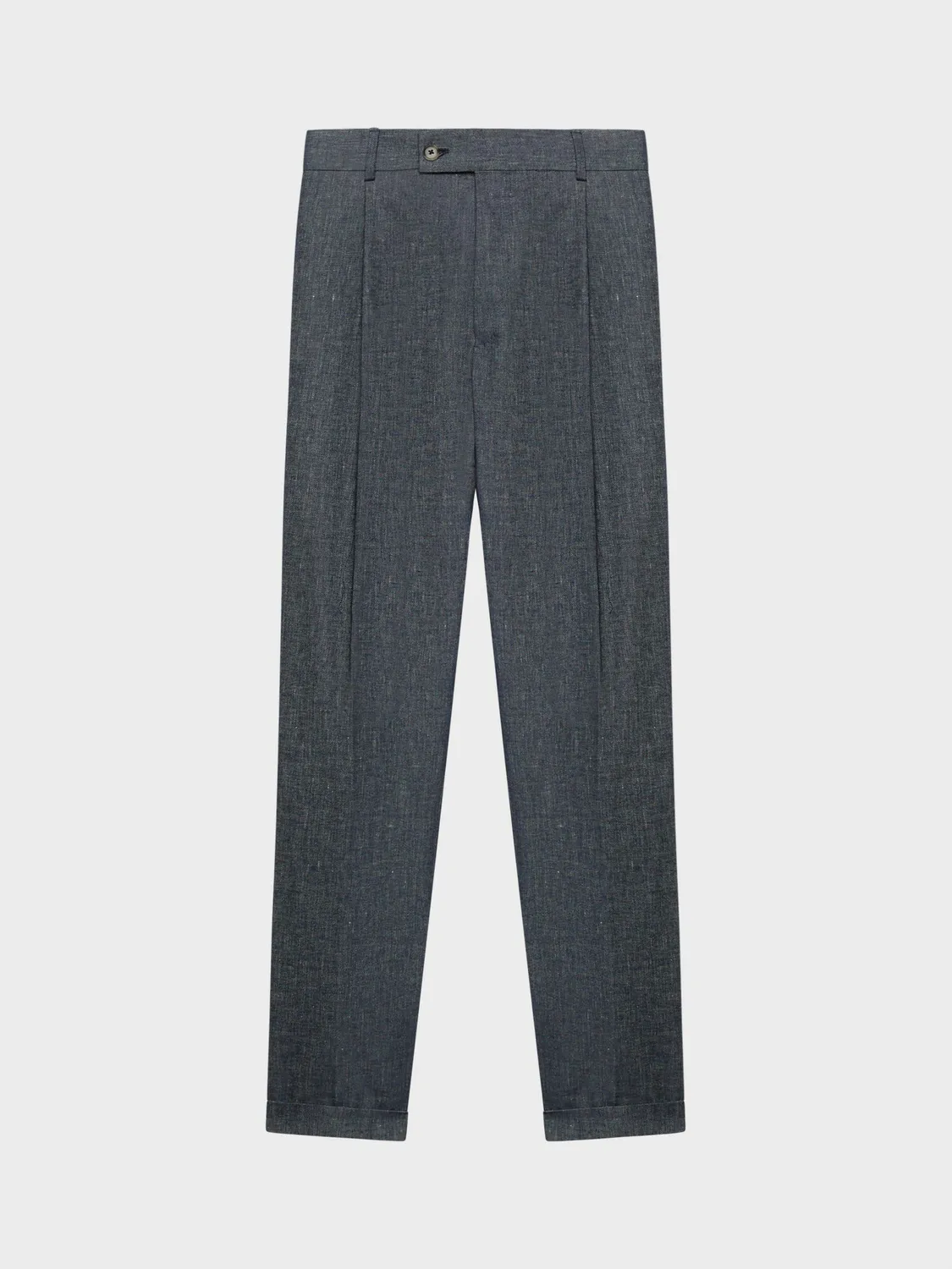 Caruso Pantalone carrot-fit lino cotone blu denim