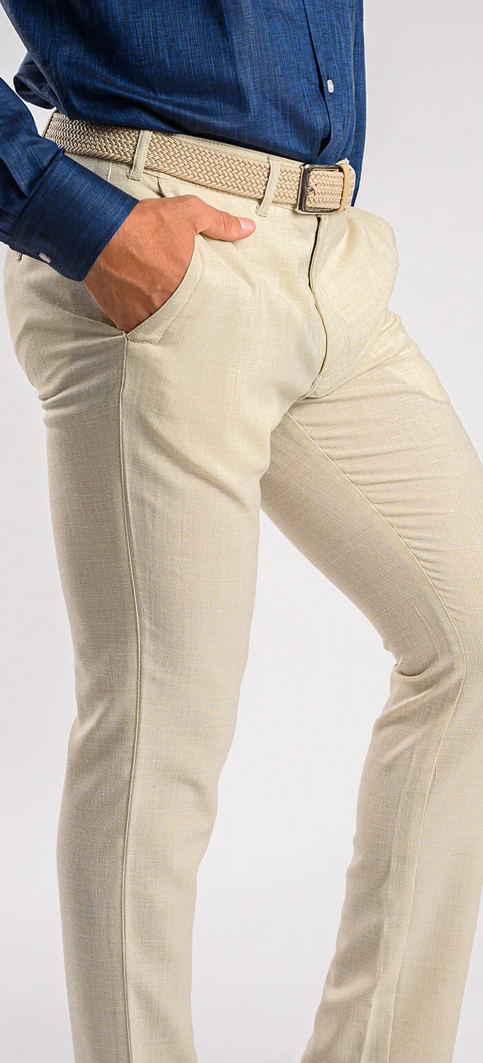 Alain Delon pantalone lino slim fit casual elasticizzato