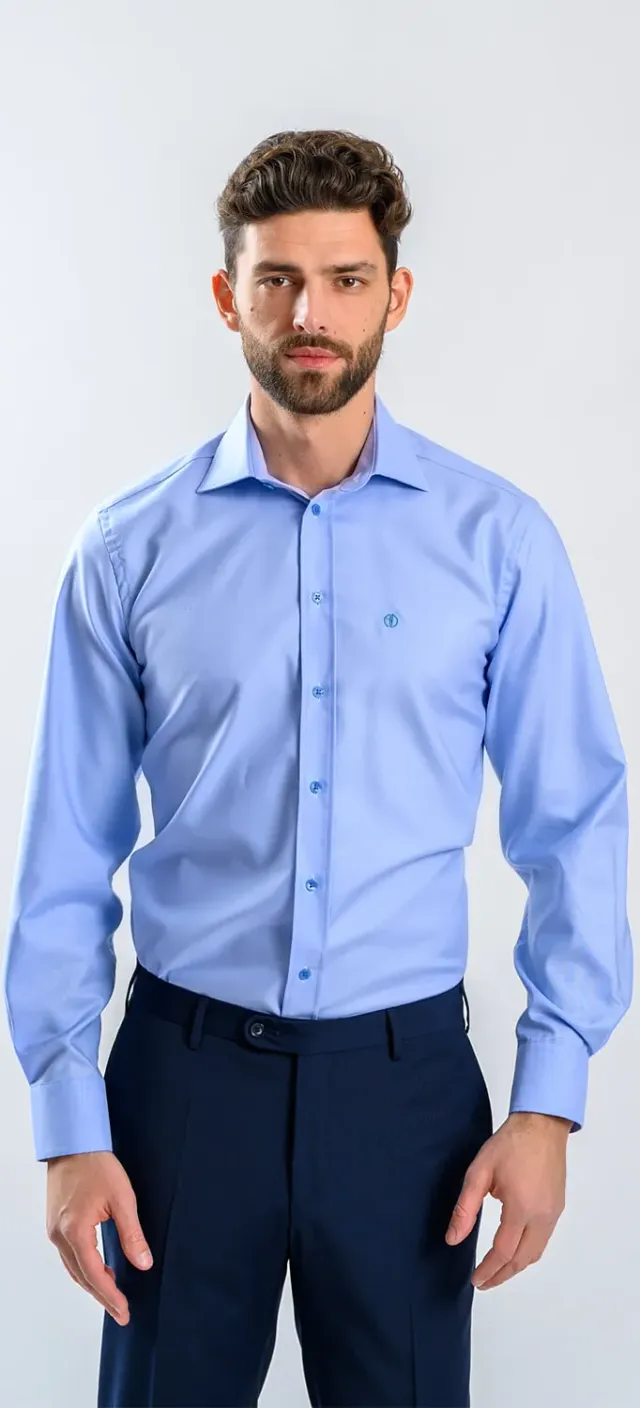 Alain Delon camicia blu slim fit cotone Getzner