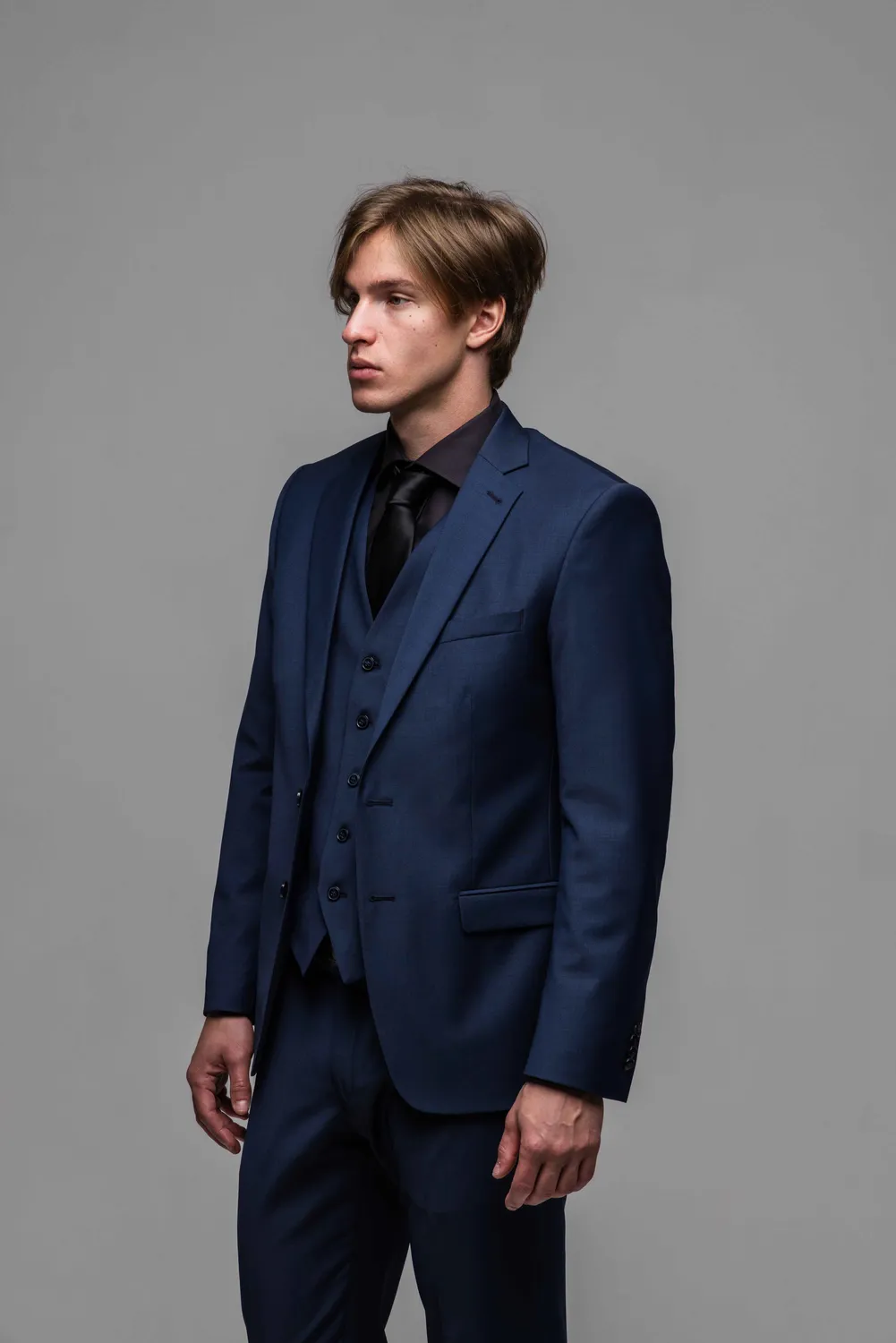 Alain Delon abito uomo blu nero slim fit con panciotto
