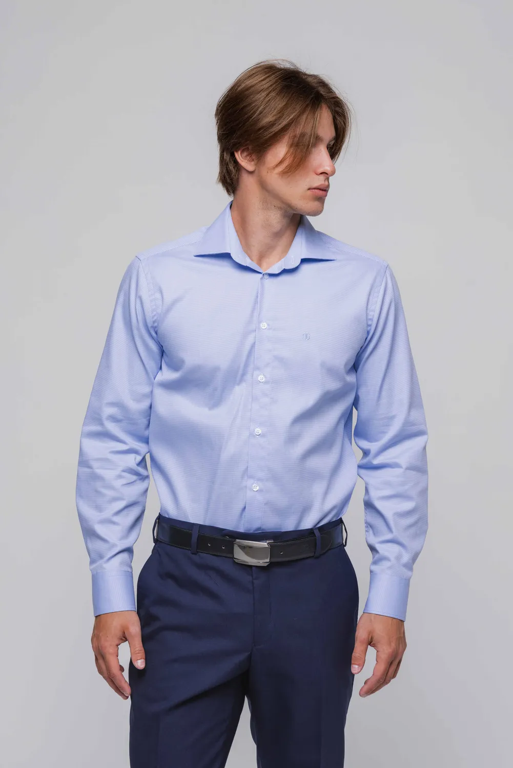 Alain Delon camicia Extra Slim Fit blu micro fantasia cotone