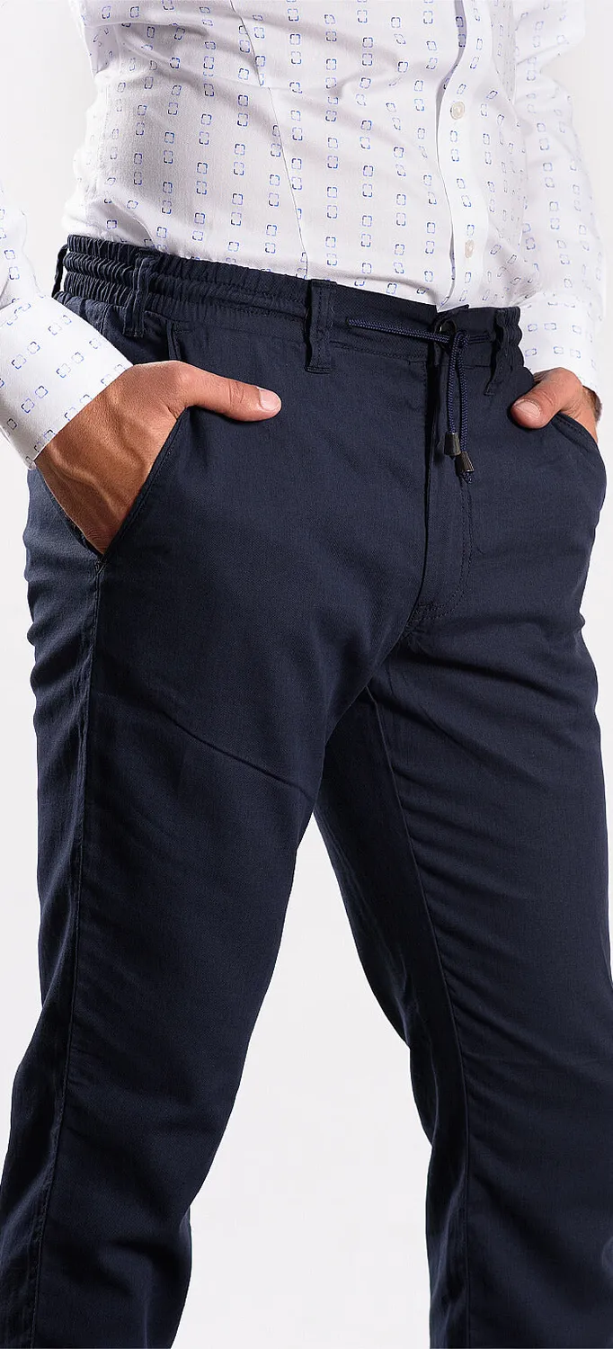Alain Delon Pantalone Estivo Blu Lino Cotone Slim