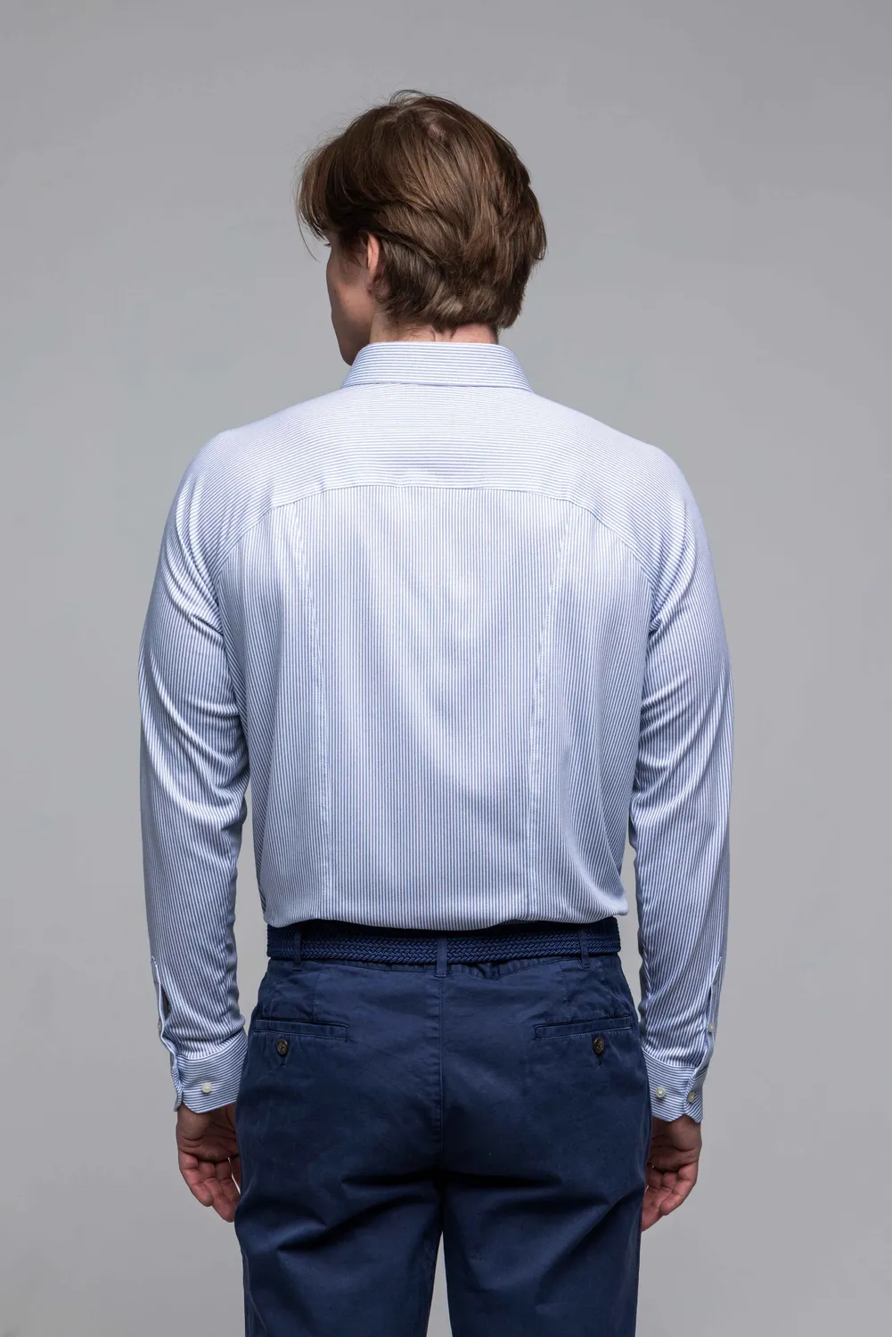 Alain Delon Camicia Bianca Righe Blu Extra Slim Fit Stretch
