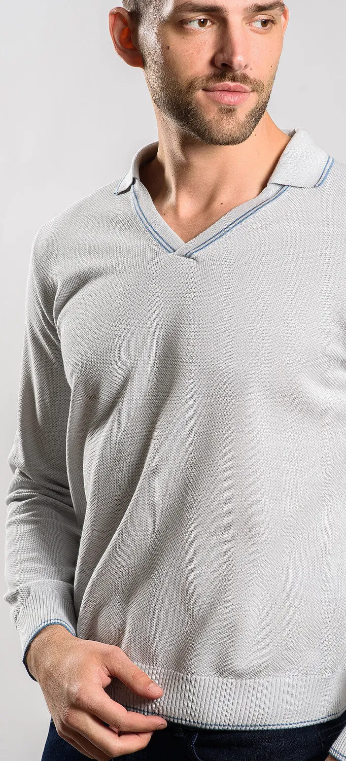 Alain Delon Pullover Cotone Grigio S Collo Camicia
