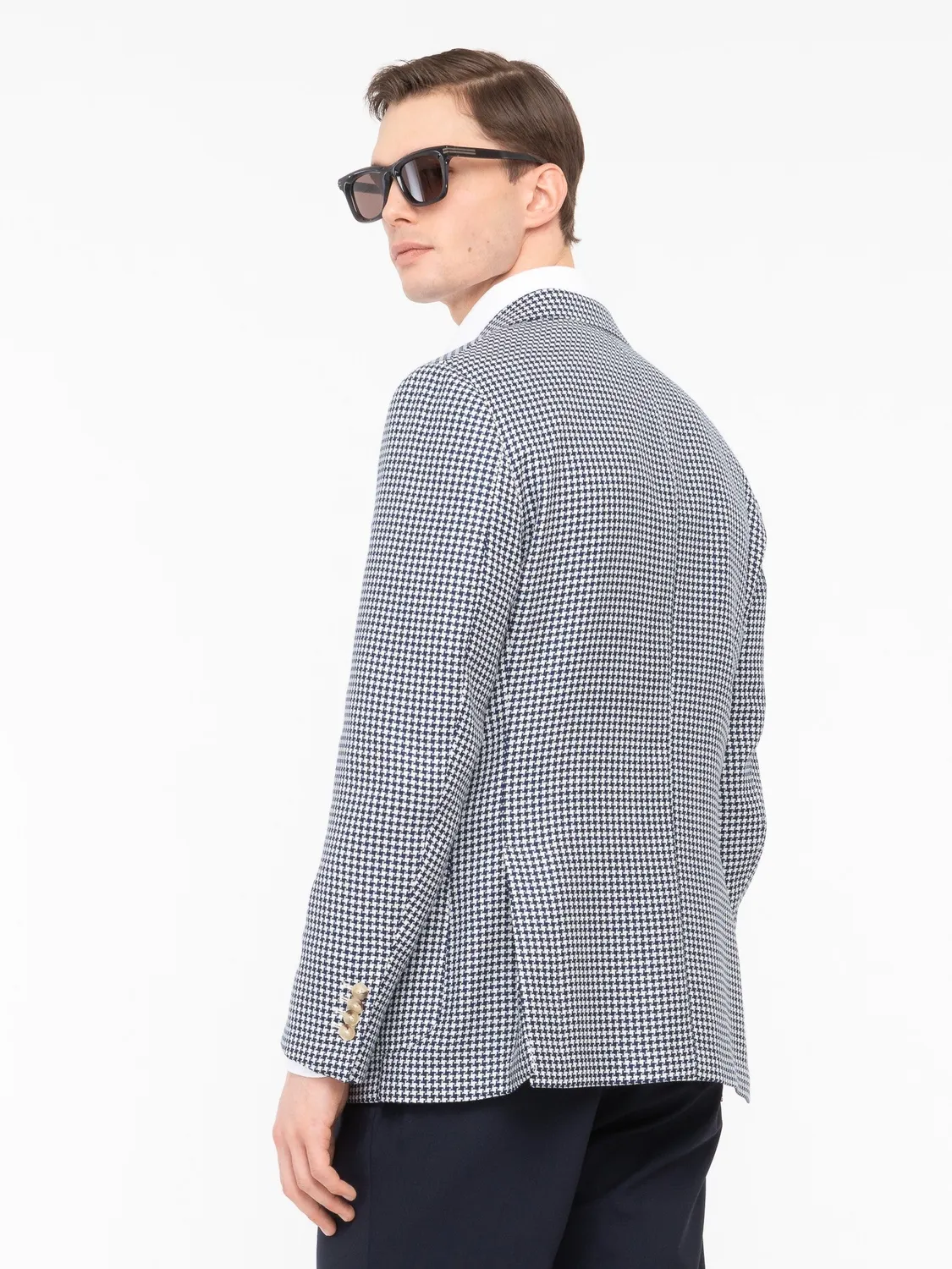 Paoloni Giacca Pied de Poule Lana Cotone Blu