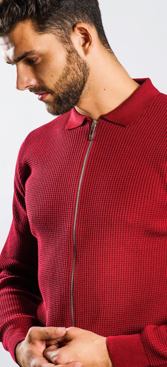 Alain Delon Bordeaux maglione zip slim fit fantasia
