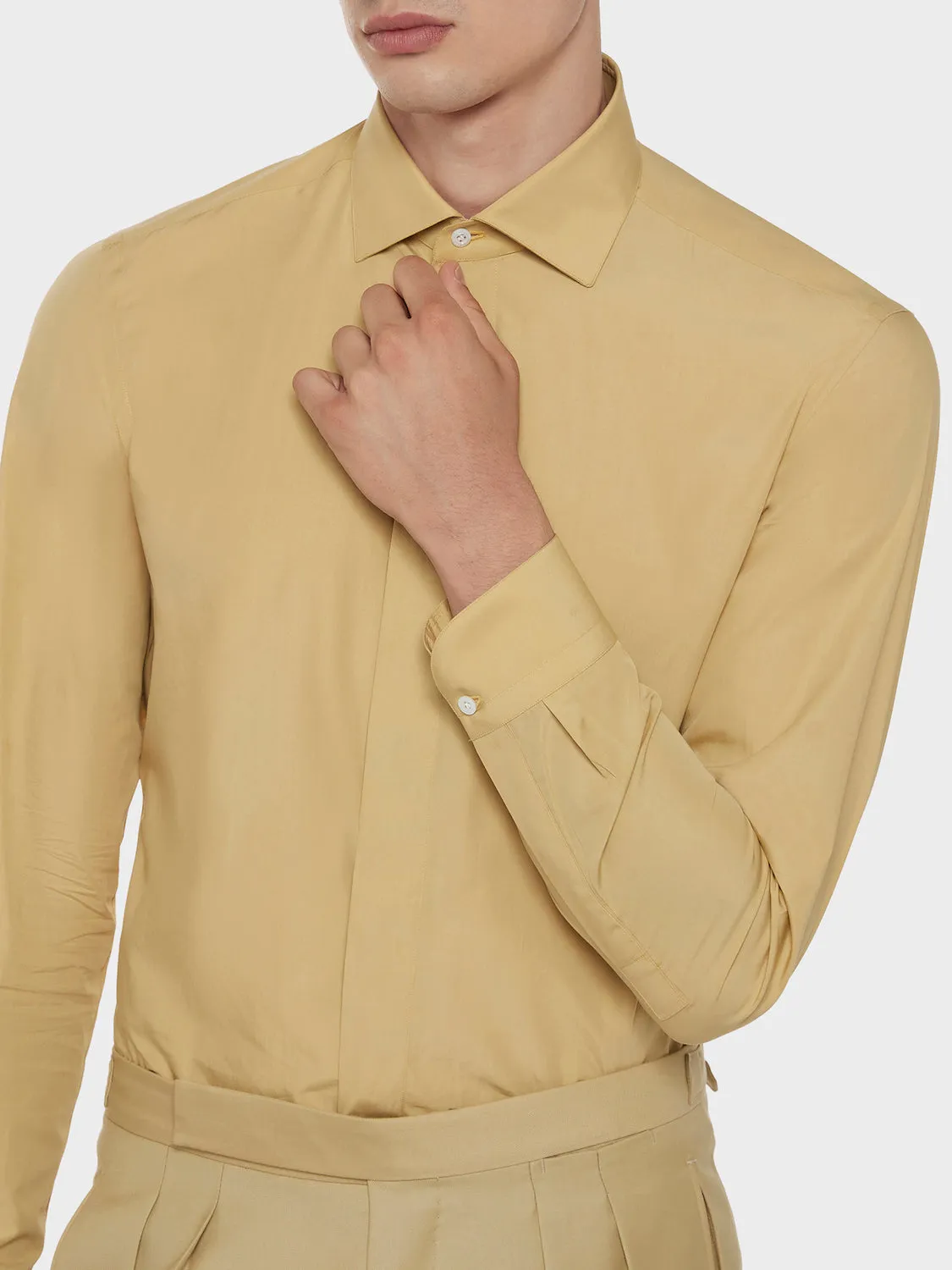 Caruso camicia slim in cotone giallo senape