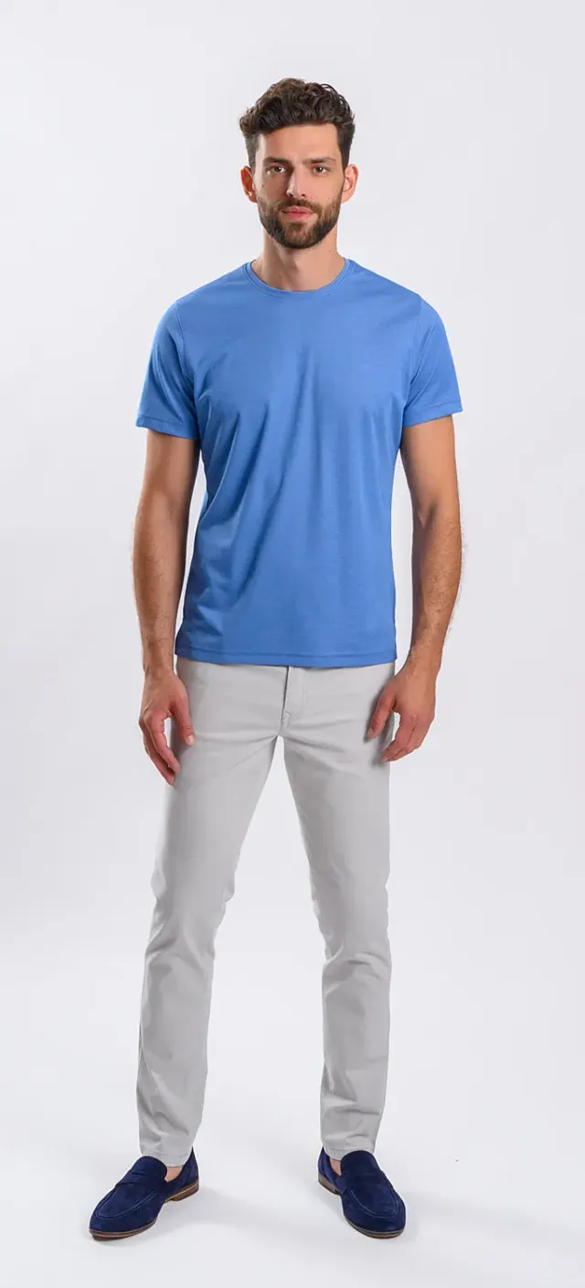 Alain Delon T-Shirt Blu Fantasia Micropima Slim