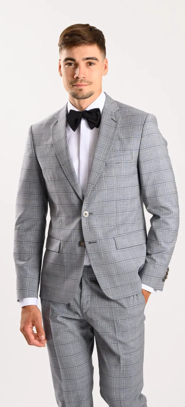 Alain Delon Abito Grigio a Quadri Lana Slim Fit