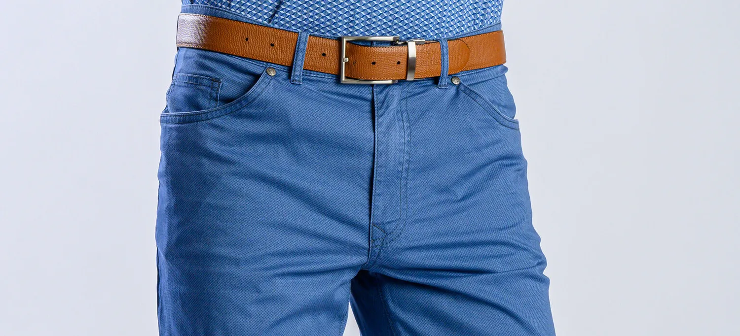 Alain Delon Pantaloni Casual Slim Blu Fantasia elasticizzati