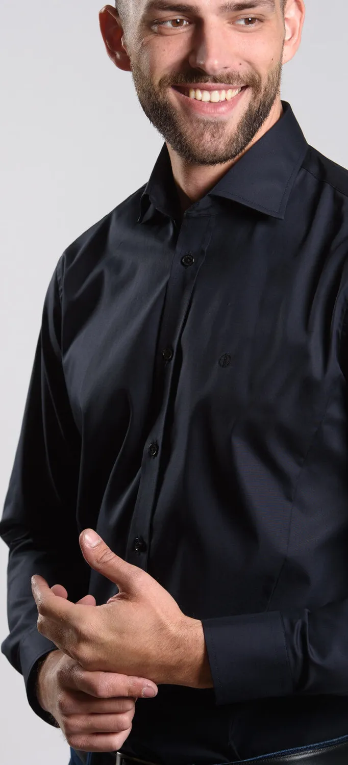 Alain Delon camicia extra slim fit nera cotone taglia 38