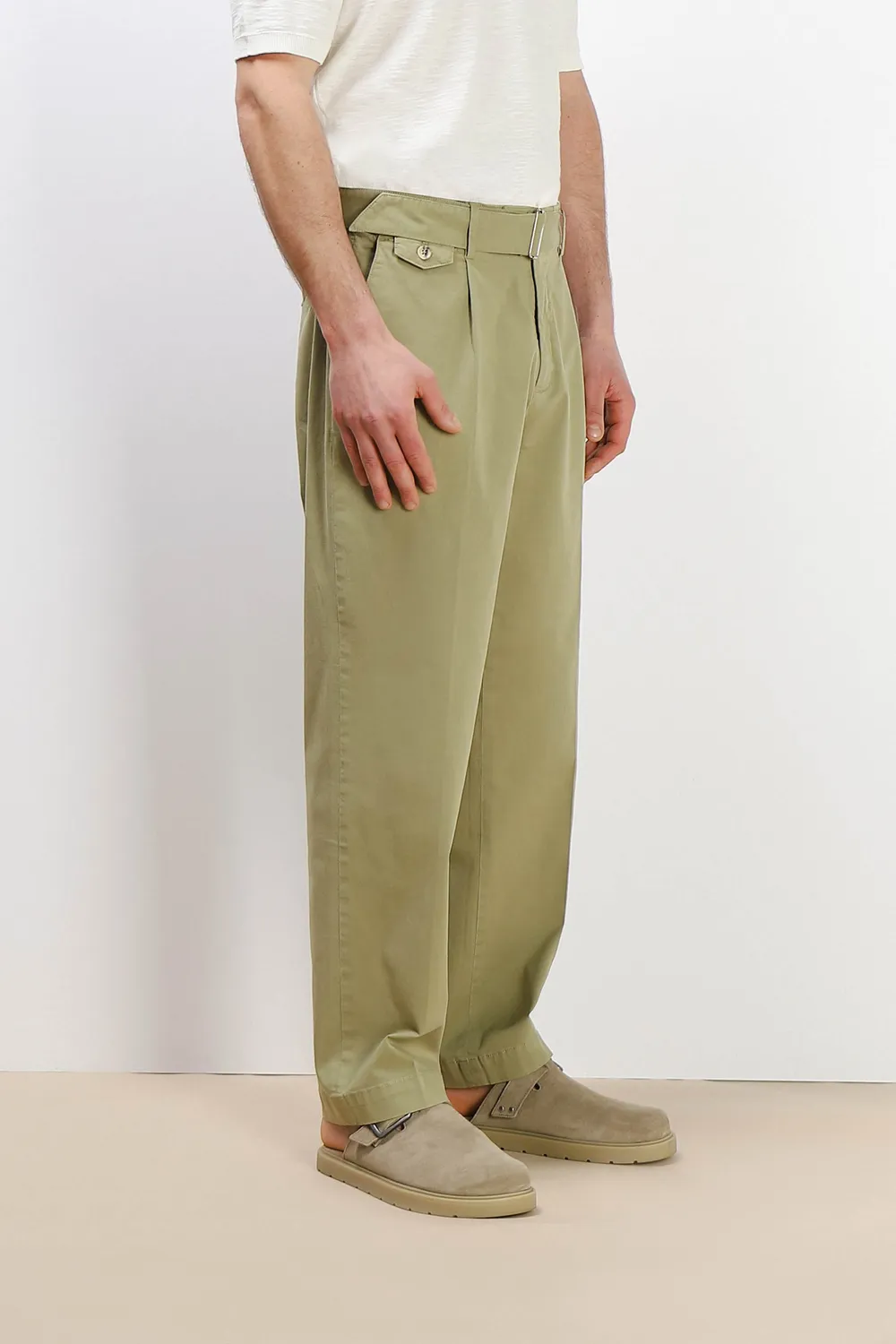 Sonny Bono Chino Doppia Pence Pantalone Kaki con Cinturino