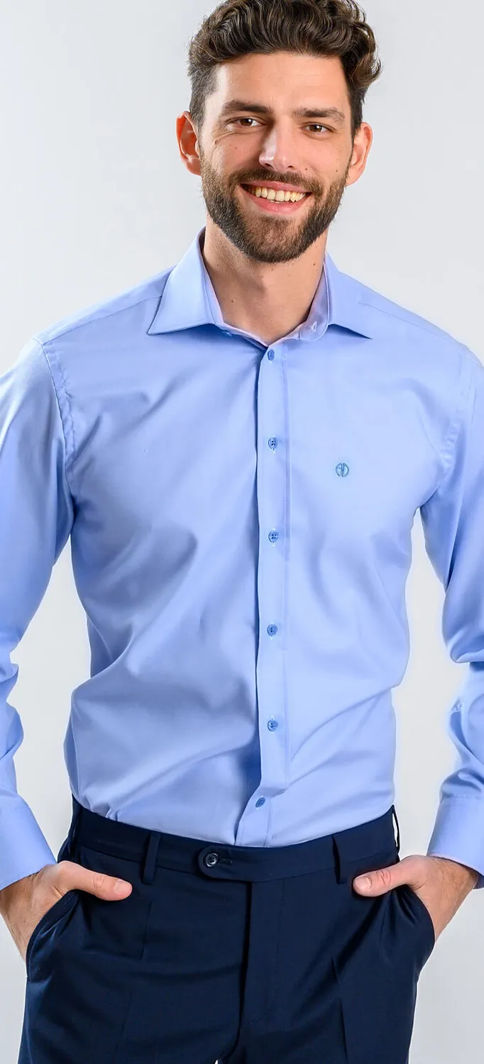Alain Delon camicia blu slim fit cotone Getzner