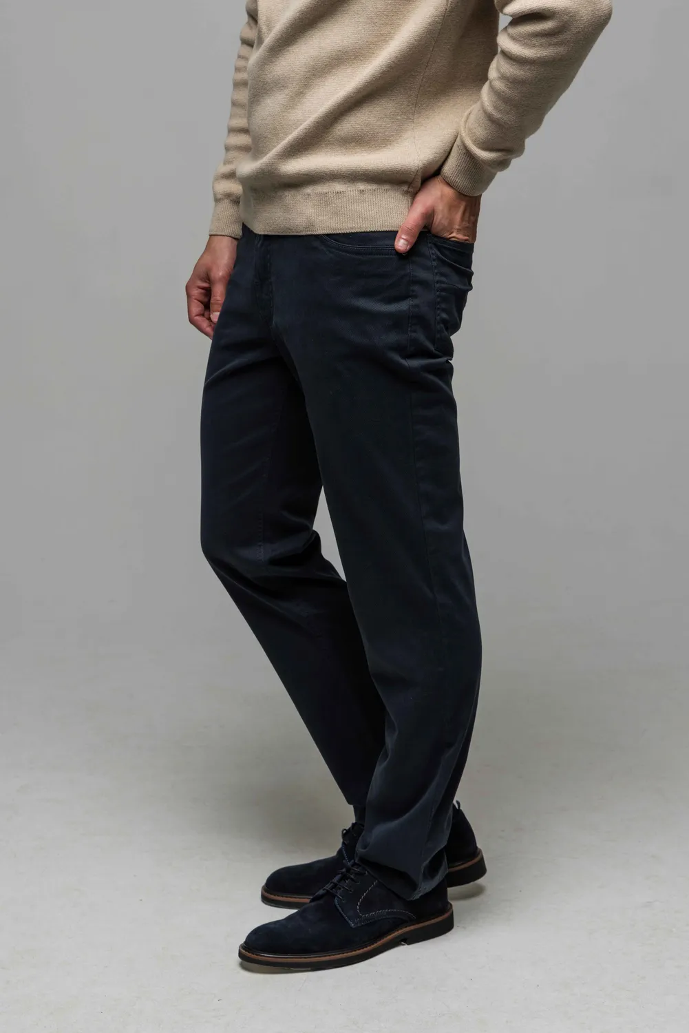 Alain Delon Pantaloni Uomo Grigio-Blu Fantasia
