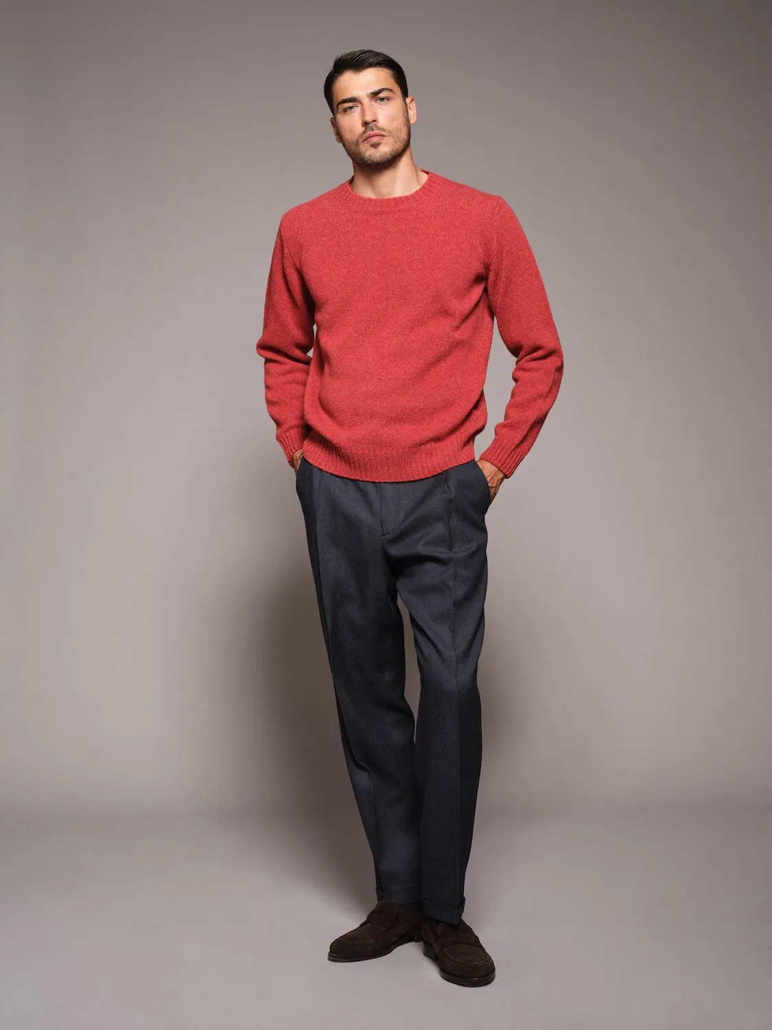 Caruso Butterfly maglia girocollo lana Shetland rossa