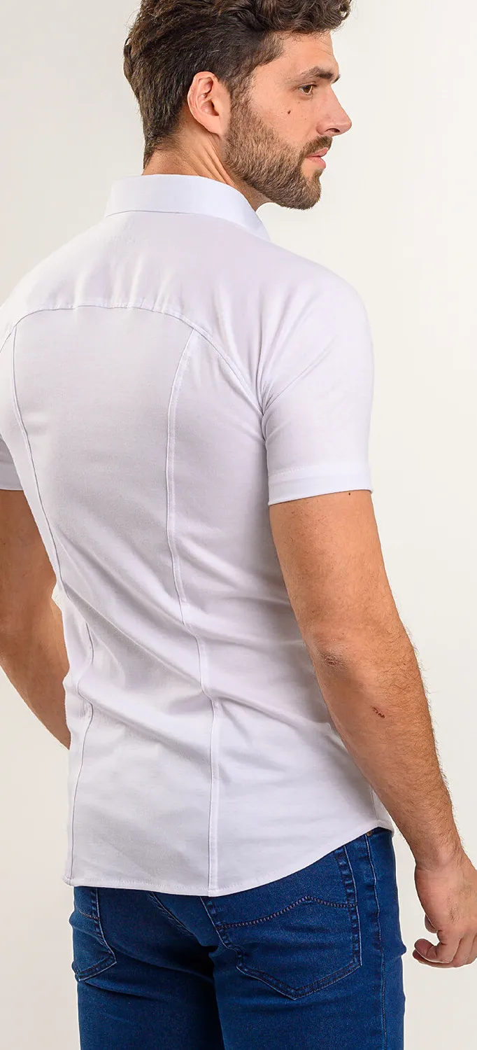 Alain Delon camicia bianca stretch manica corta extra slim