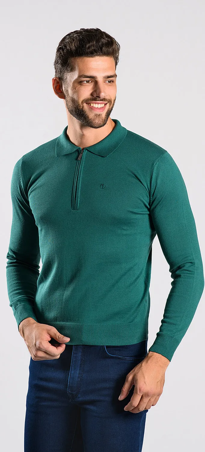 Alain Delon Polo Manica Lunga Verde Taglia S Zip