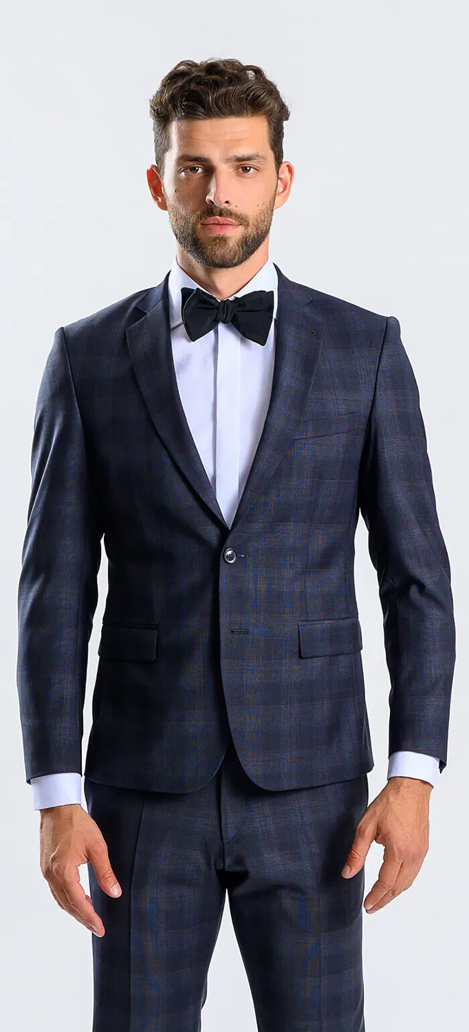 Alain Delon completo slim blu quadri bordeaux