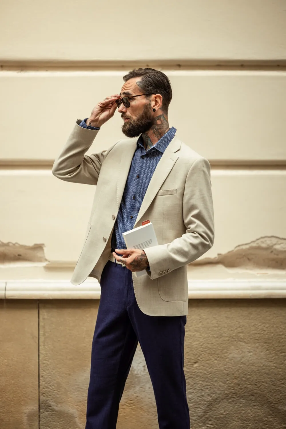 Alain Delon Blazer Beige in Lino Misto Lana Estivo