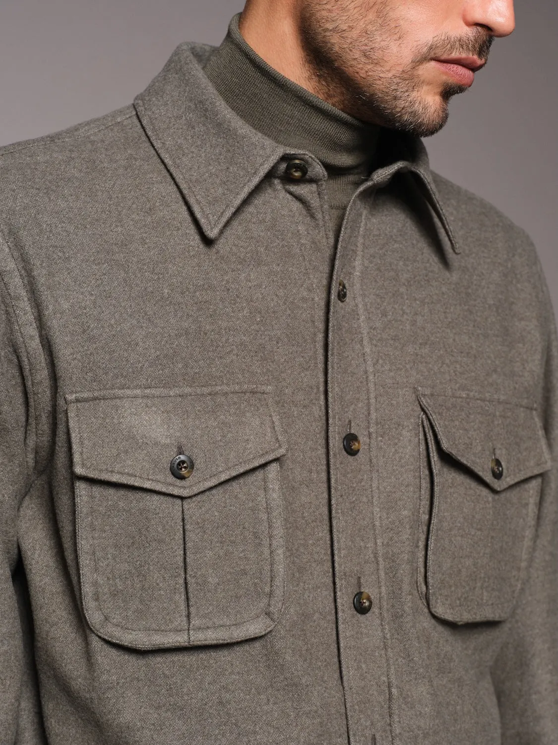 Caruso overshirt lana 180s verde riga tono su tono