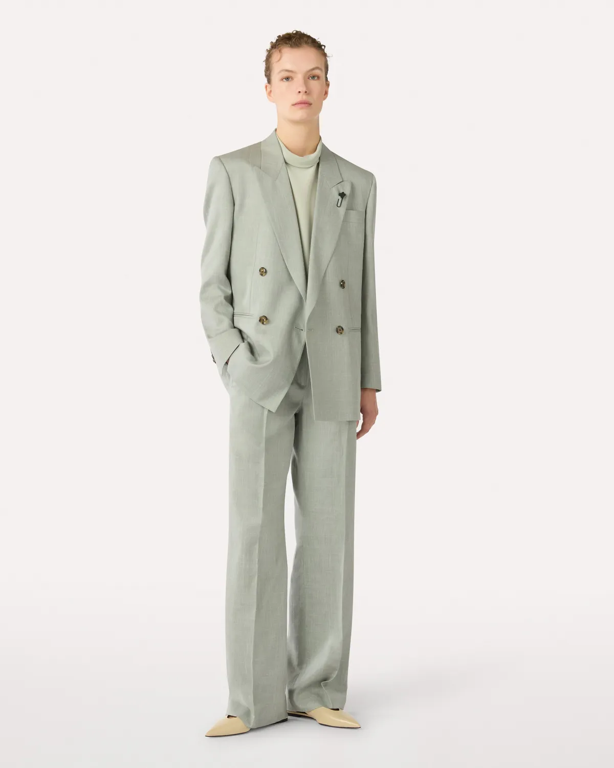 Lardini Pantalone twill lana seta lino verde gamba dritta