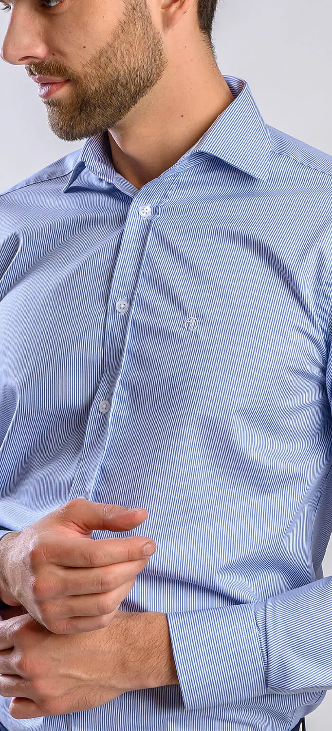 Alain Delon Slim Fit camicia a righe bianco blu cotone