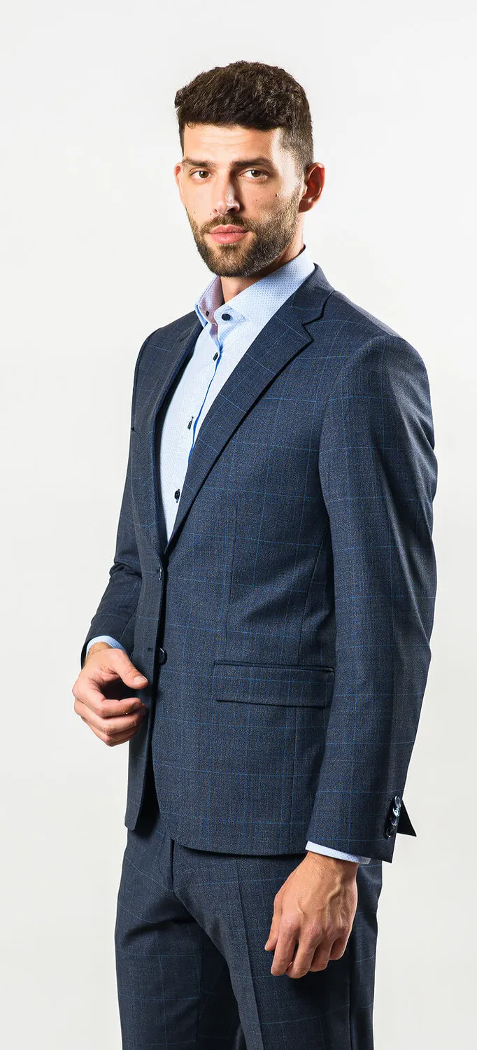 Alain Delon Abito Slim Fit Grigio-Blu Taglia 26 Quadri