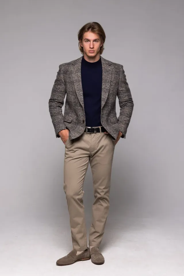 Alain Delon giacca marrone a quadri blazer slim fit misto lana