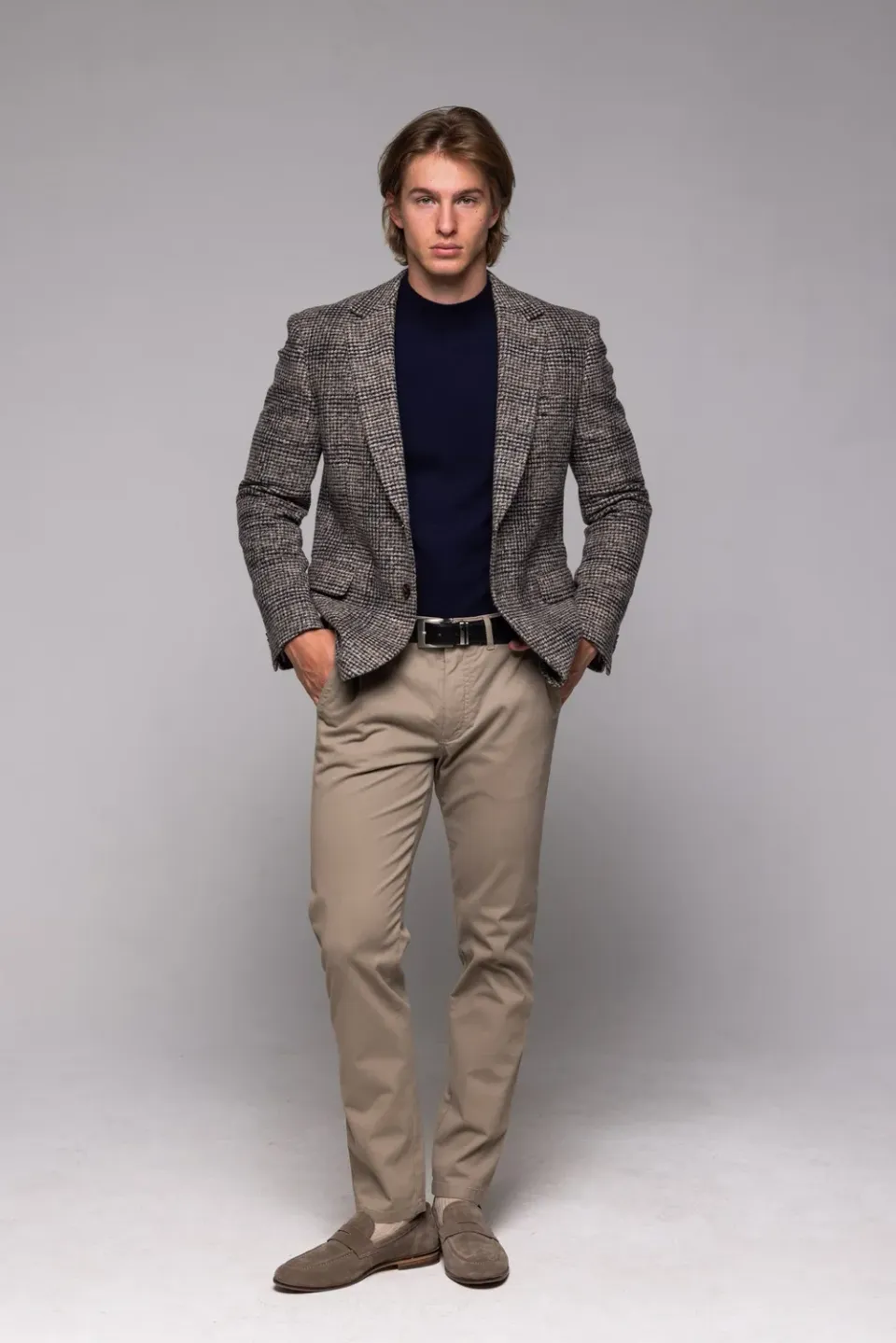 Alain Delon giacca marrone a quadri blazer slim fit misto lana