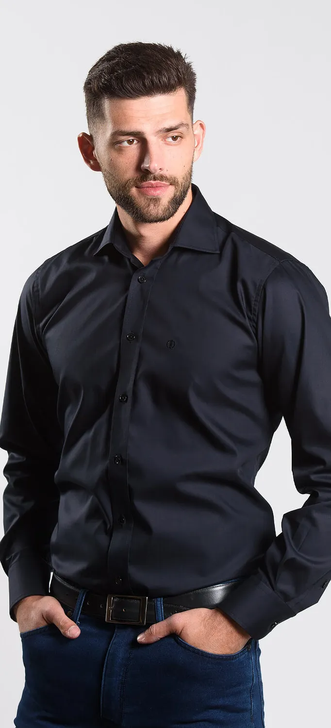 Alain Delon Black camicia slim fit nera cotone Getzner
