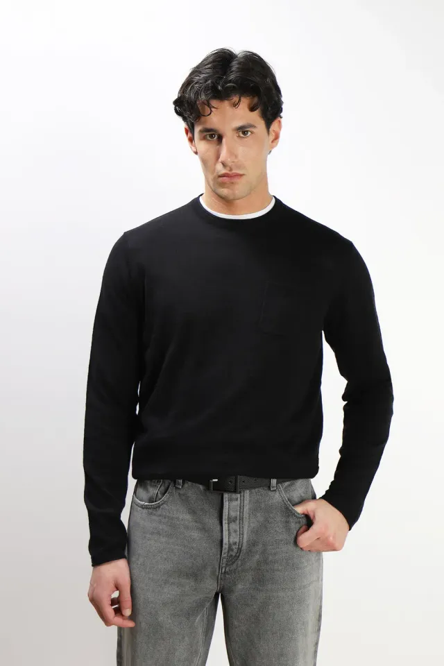 Sonny Bono maglia cotone slub nero con taschino