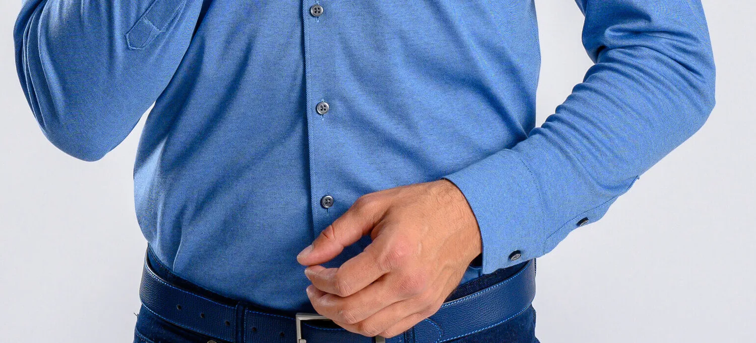 Alain Delon Extra Slim Fit camicia denim blu stretch anti-piega