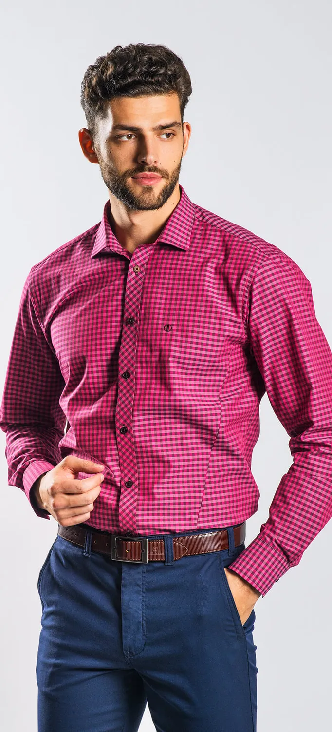 Alain Delon camicia viola quadri extra slim