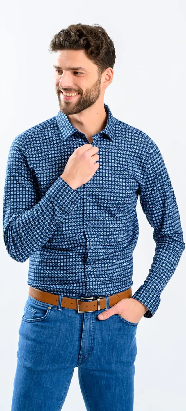 Alain Delon camicia extra slim fit blu navy L jersey