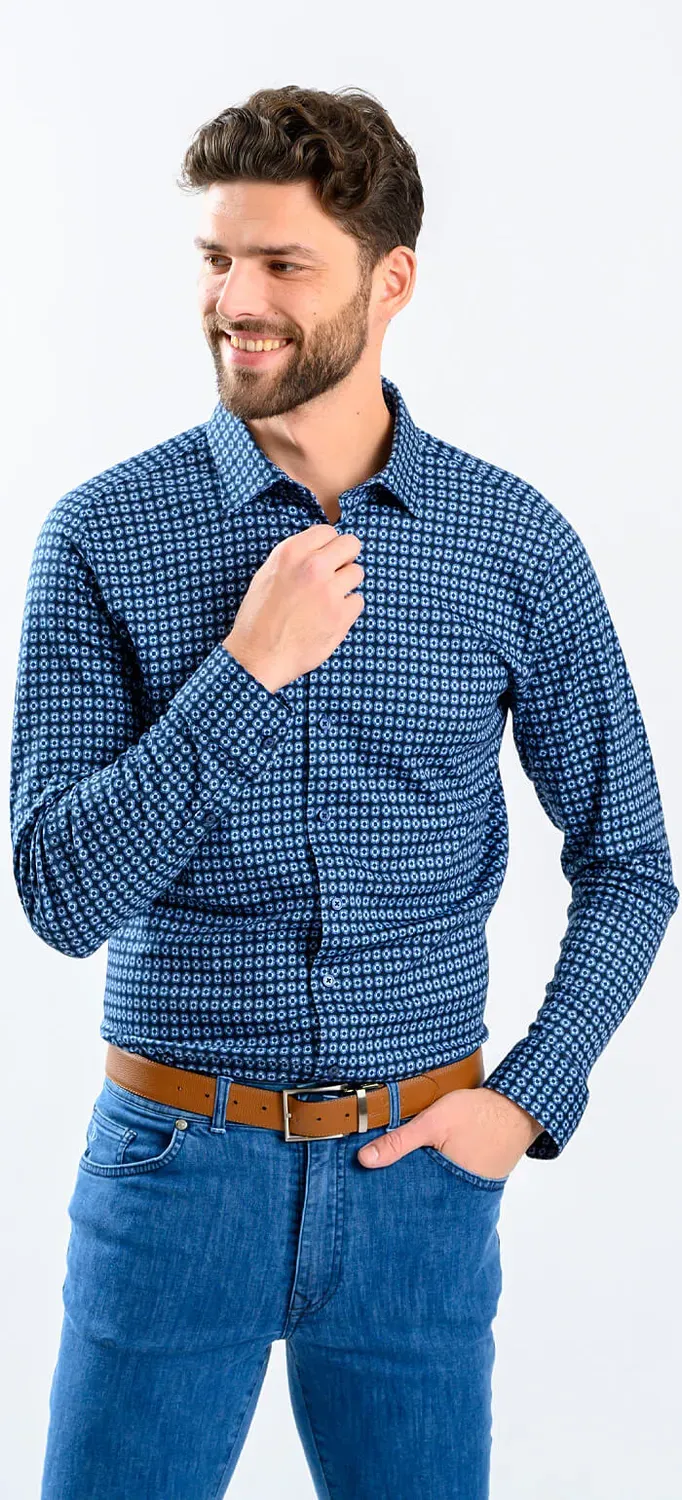 Alain Delon camicia extra slim fit blu navy L jersey