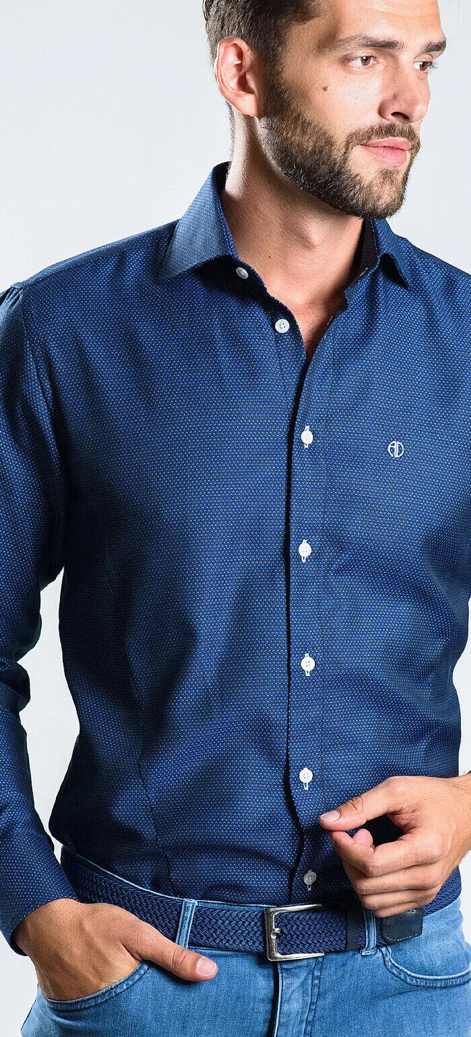Alain Delon Extra Slim Fit camicia blu navy pois delicati