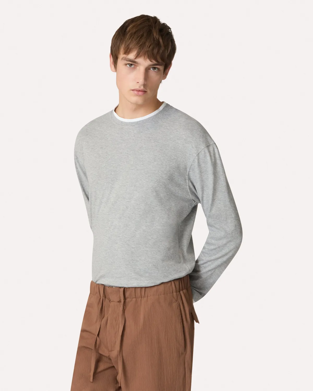 Lardini T-Shirt Manica Lunga Grigia in Cotone