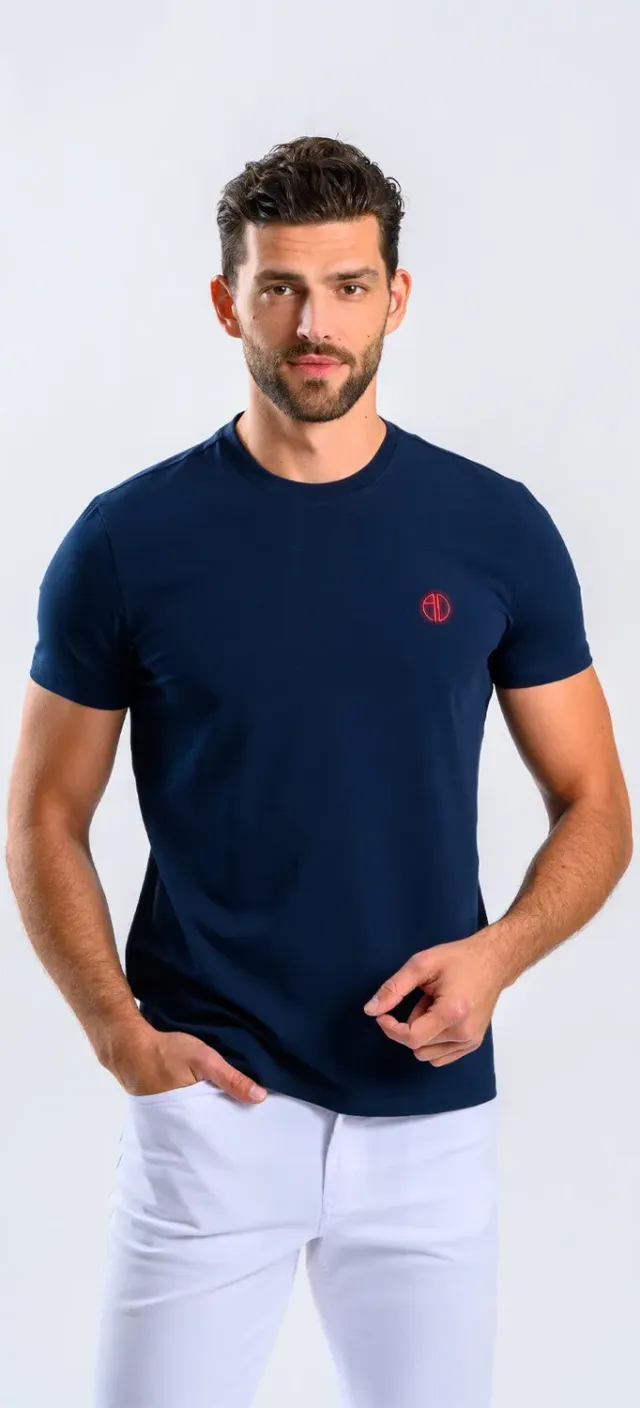 Alain Delon t-shirt blu slim cotone elasticizzata