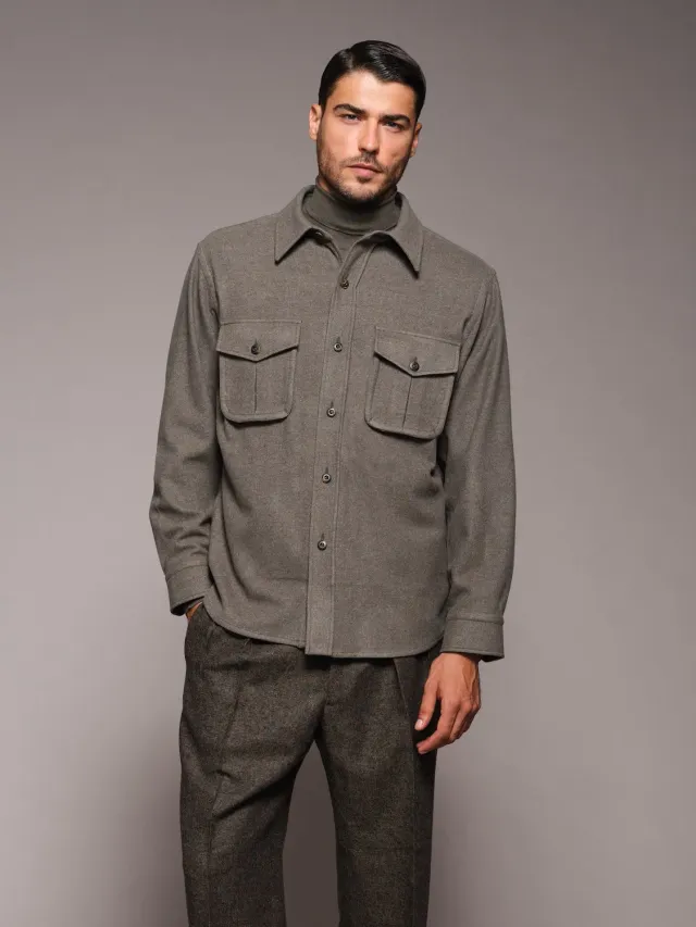 Caruso overshirt lana 180s verde riga tono su tono