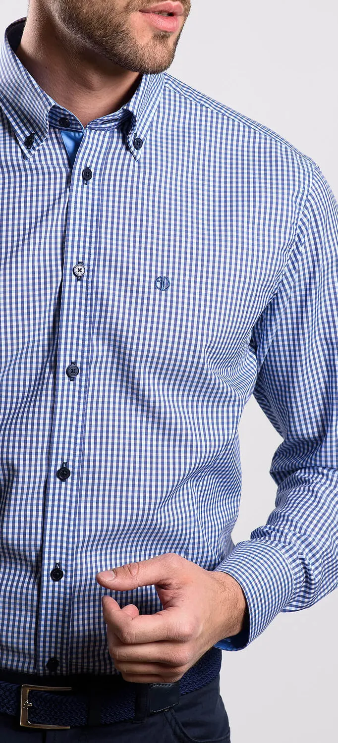 Alain Delon Slim Fit camicia blu quadri button-down