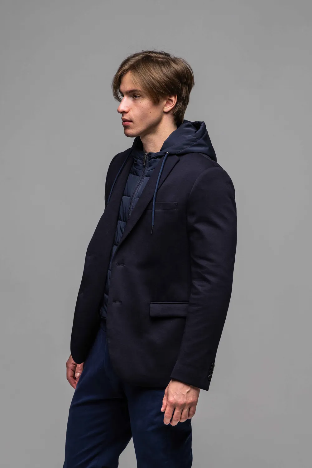 Alain Delon Giacca Uomo Blu Inserto Cappuccio