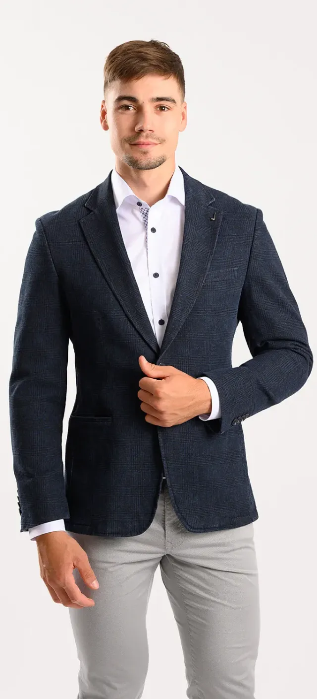 Alain Delon Giacca Quadri Blu giacca cotone elasticizzato