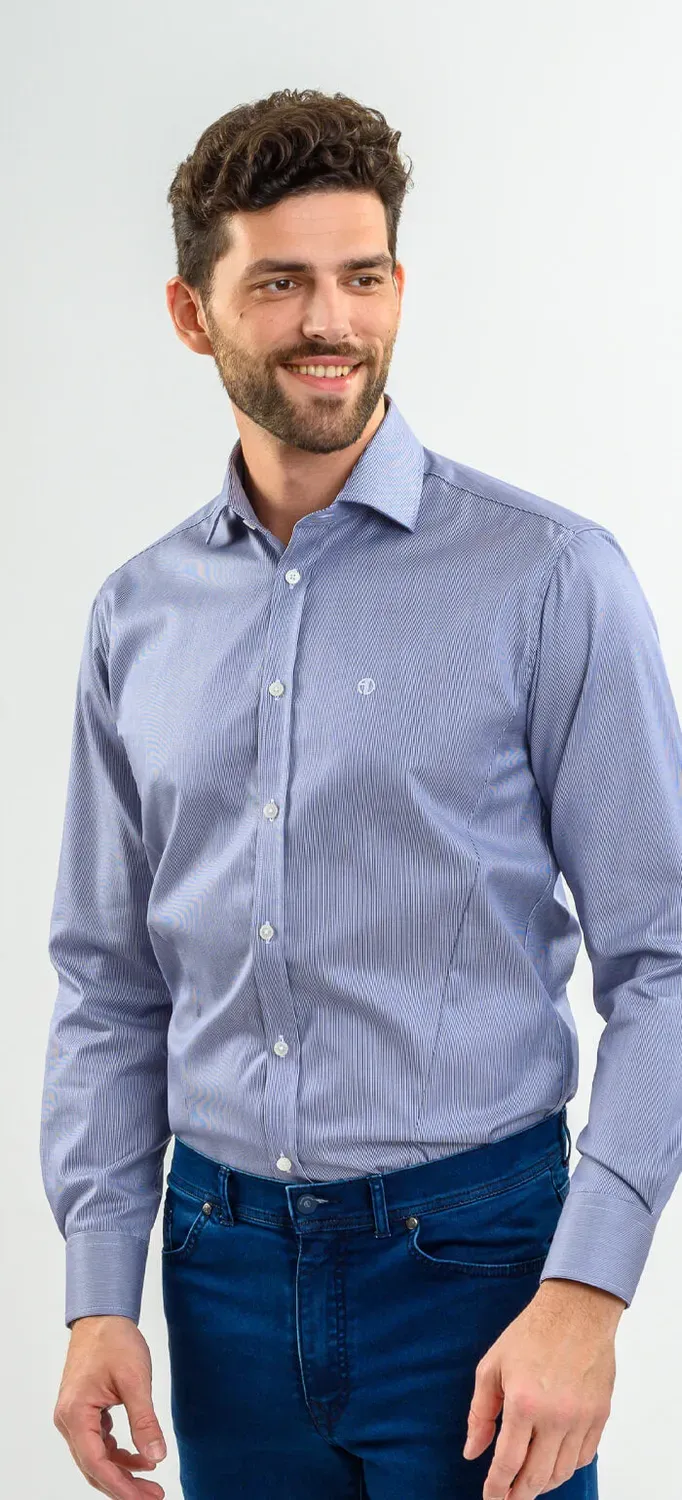Alain Delon camicia extra slim fit blu righe bianche cotone