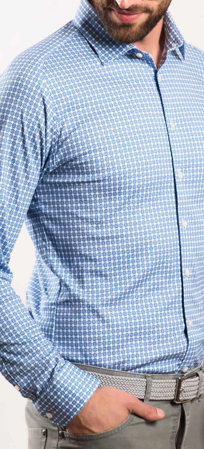 Alain Delon camicia blu extra slim jersey non stiro