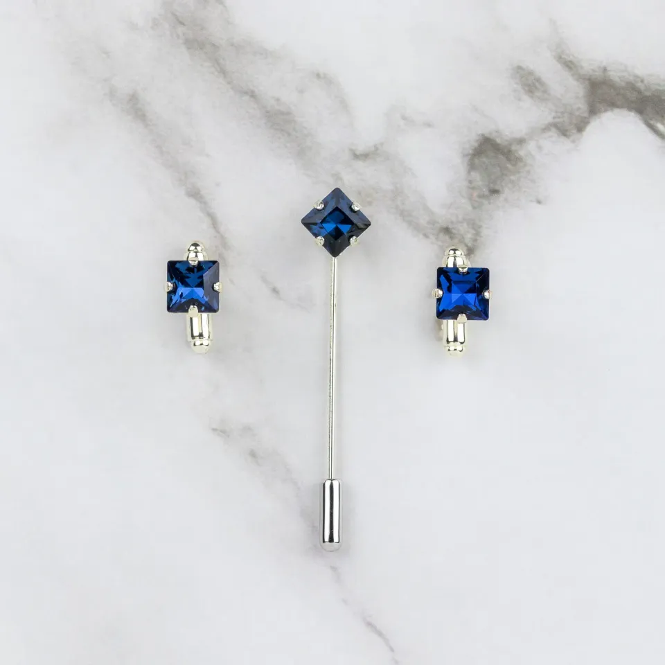 Sarti Toscani set gemelli quadrati pietra blu argento